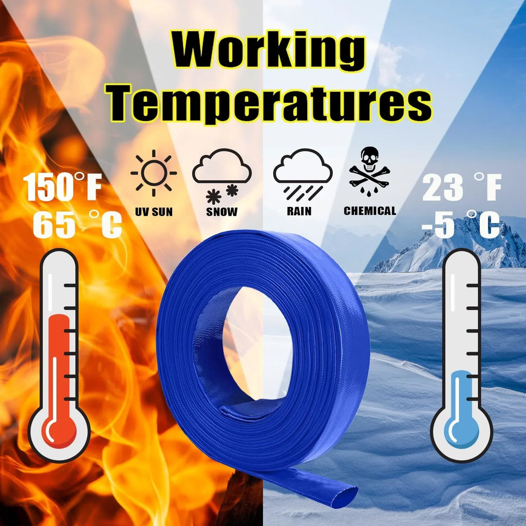 Heavy-duty PVC Lay-Flat Water Hose - High tensile strength fiber reinforcement for pool equipment