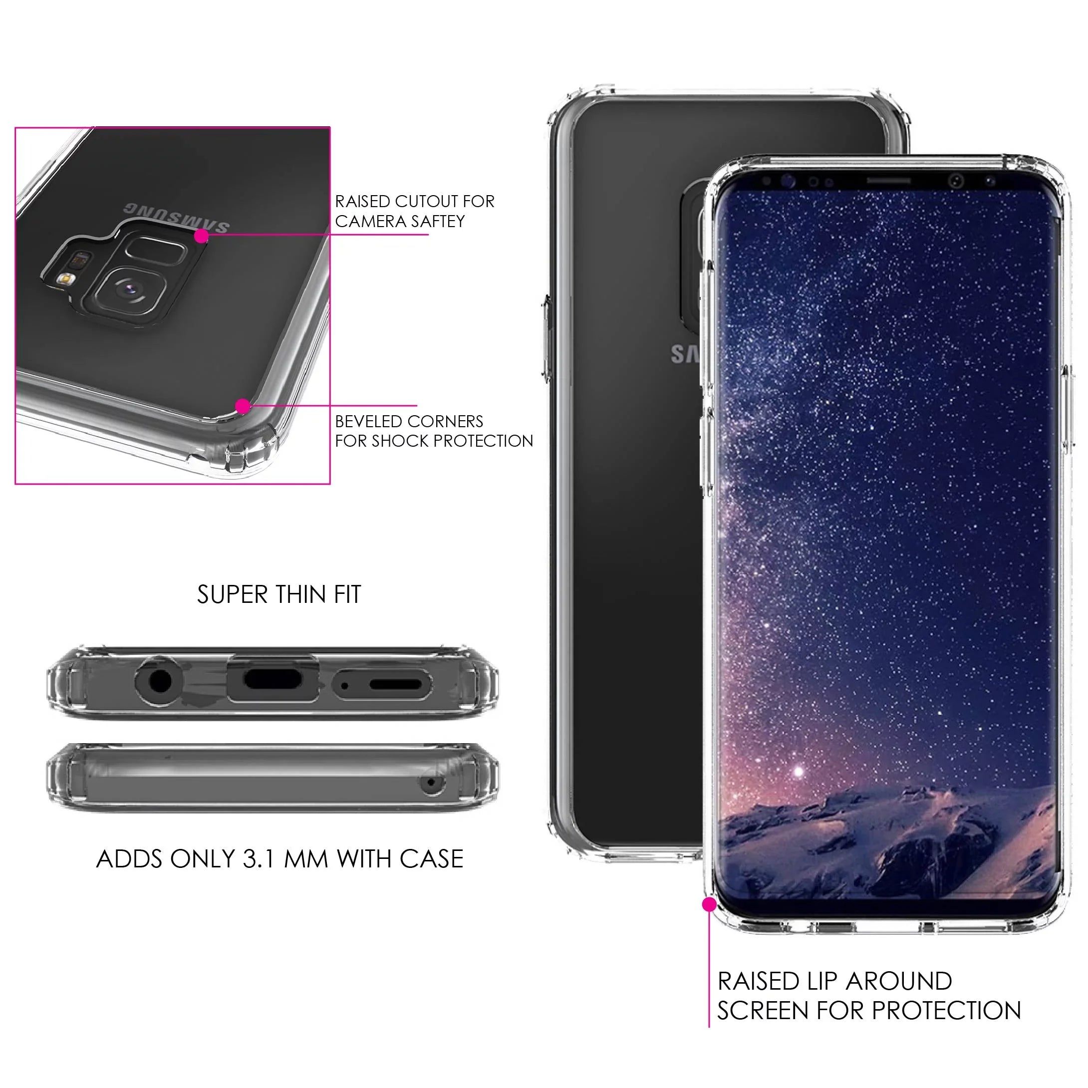 DistinctInk Clear Shockproof Hybrid Case for Samsung Galaxy S9 (5.8" Screen) - TPU Bumper Acrylic Back Tempered Glass Screen Protector - Cross Heart - Faith Hope Love