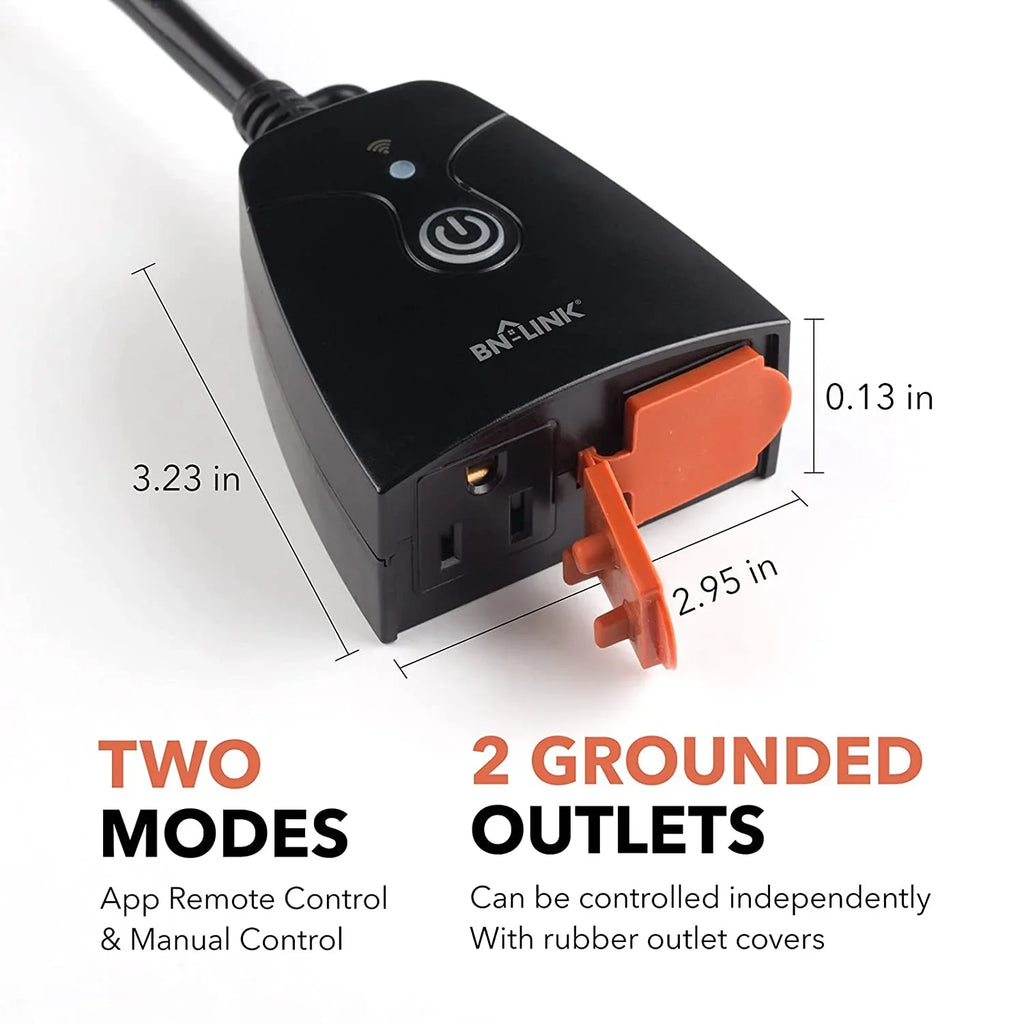 BN-LINK Heavy Duty Dual Outlet Outdoor Smart WiFi Plug Timer Outlet Switch, Compatible with Alexa and Google Assistant 2.4 Gigahertz Network only