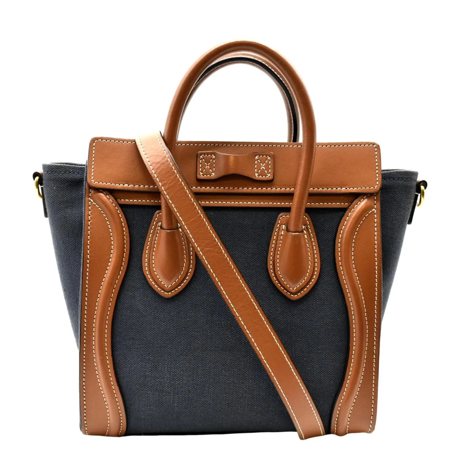 Pre-owned CELINE Luggage Denim Leather Tote Crossbody Bag Bicolor