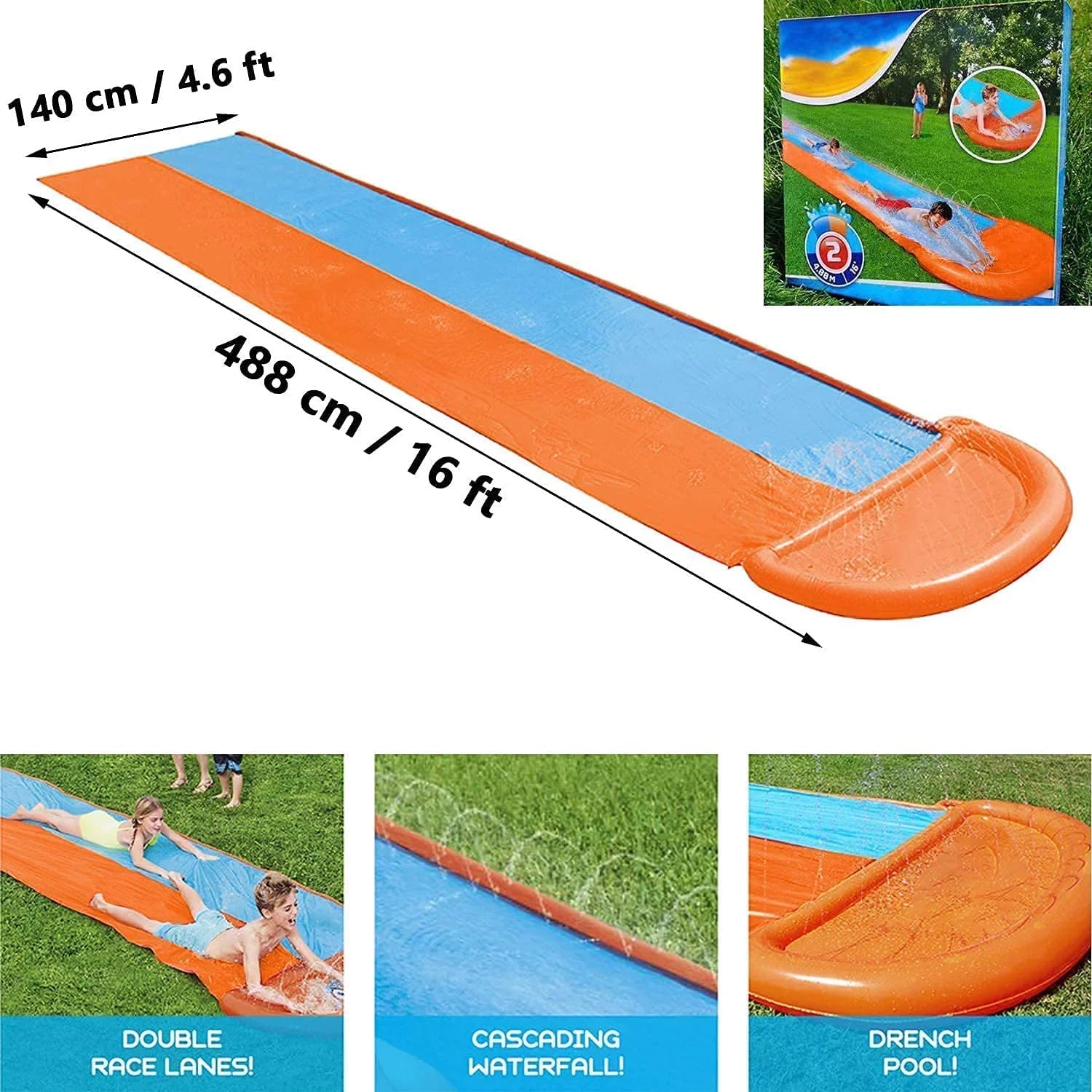 Terra Water Lawn Slides for Kids & Adults with Double Racer Water Toy Slide with Splash Sprinkler ,16Ft Water Slip Summer Toys (Yellow + Blue)