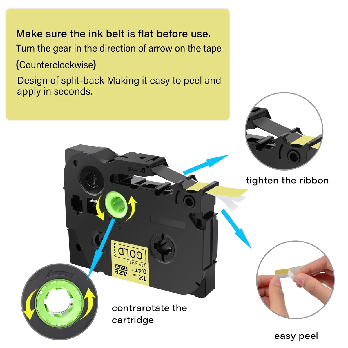 GREENCYCLE 50PK Compatible for Brother P-touch Black on Gold 12mm TZ TZe TZe-831 TZ-831 TZ831 TZe831 Laminated Label Tape