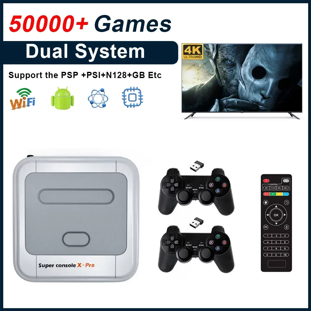 Onemayship Retro Game Console 256GB, Super Console X PRO Built in 50,000+ Games, Video Game Console Systems for 4K TV HD/AV Output, Dual Systems, Compatible with PS1/PSP/MAME/ATARI