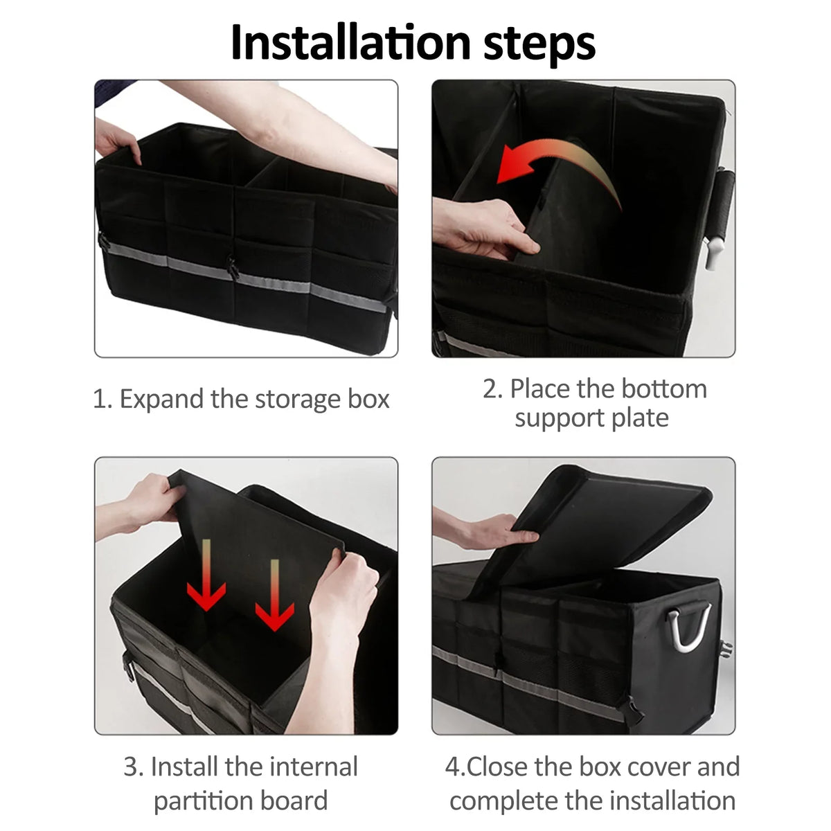 OWSOO Car Trunk Organizer Car Trunk Storage Box Automotive Cargo Organizer Oxford Cloth Folding Car Storage Box with Reflective Strip 55L