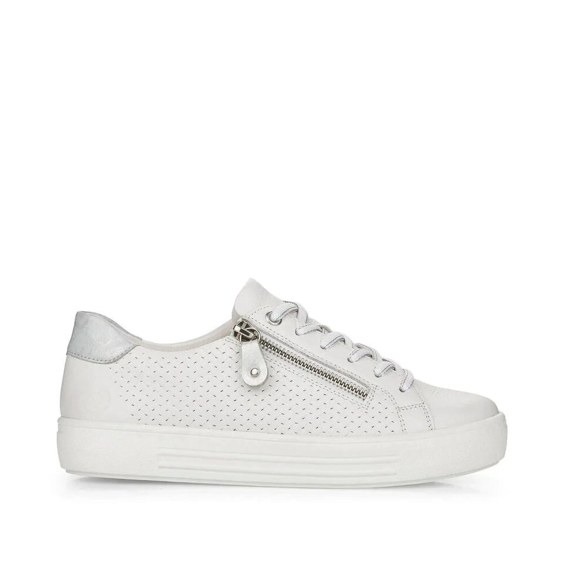 Rieker Women's D0916-80 Side-Zipped Lace-Up Sneakers, White, Size EU 42