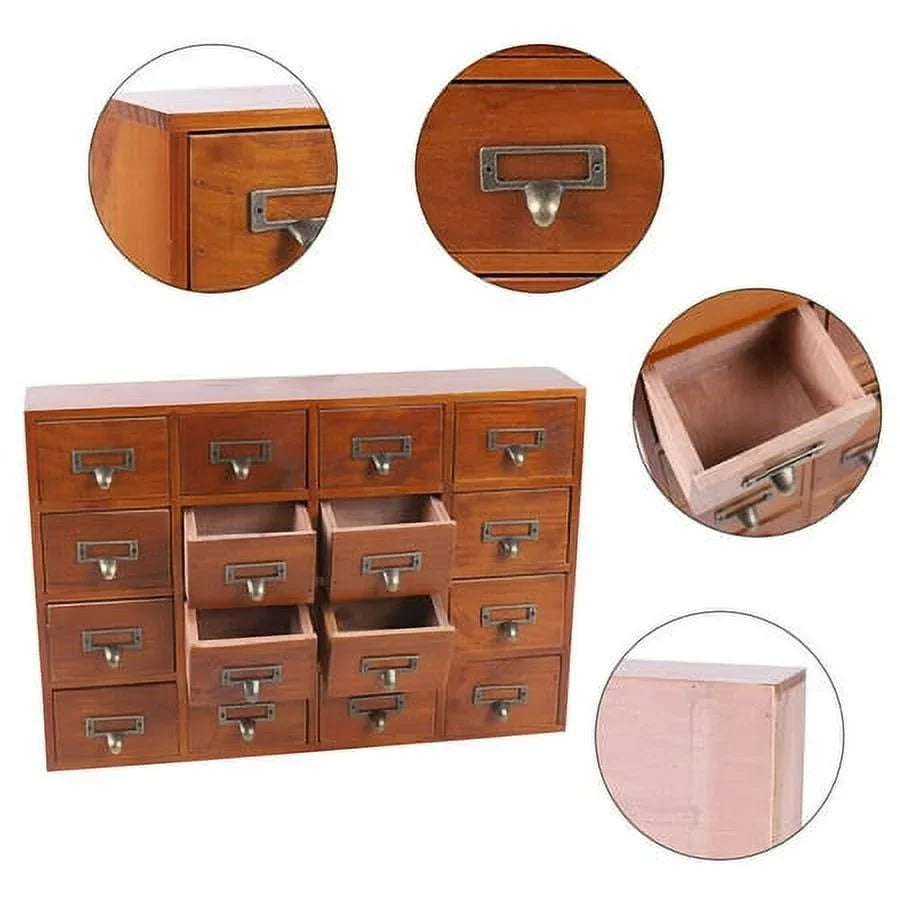 Retro Wood Apothecary Cabinet 16 Drawers Desk Drawer Organizer Storage Box