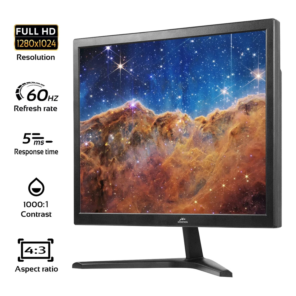 KENOWA 17 inch Ultra Slim 60Hz 1280X1024 LCD Computer Monitor, 250 CD/m² Desktop Gaming Computer Display Flat Panel HDMI Compliant VGA