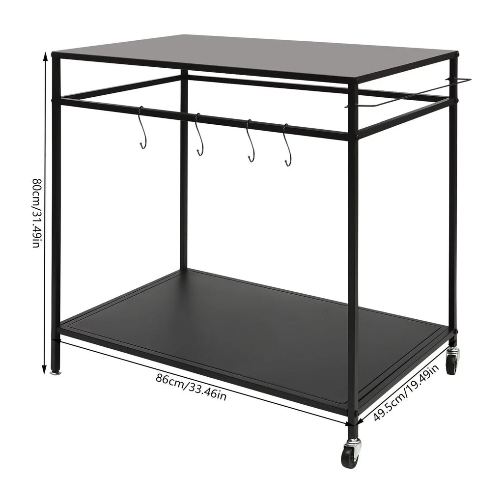Outdoor Cook Station Table 2-Tier Shelf Food Prep BBQ Grill Serving Cart Movable Rack