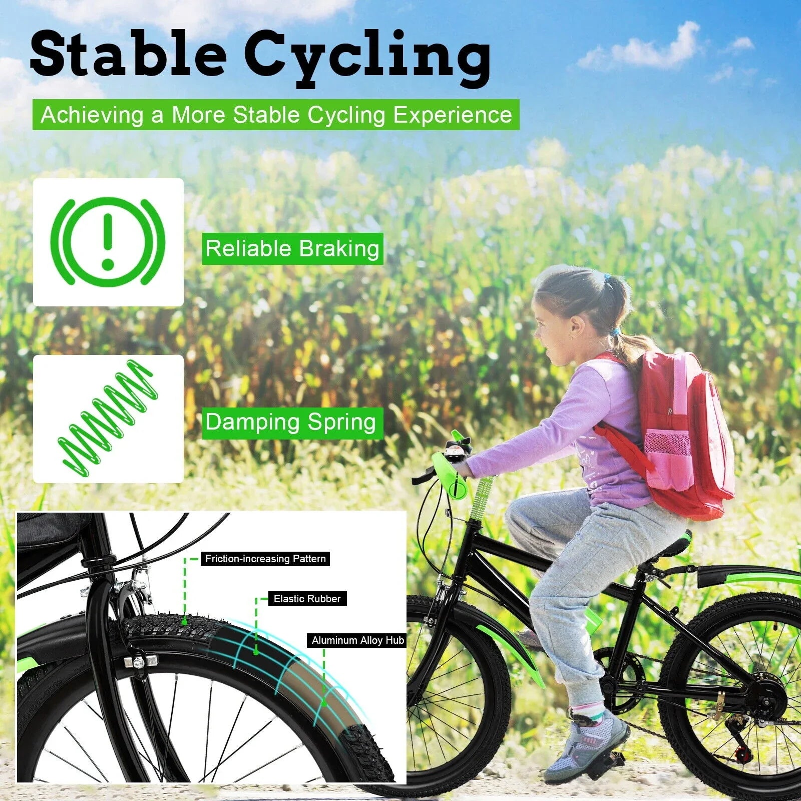 Kids Bike 20in Child Bike 7 Speed High Carbon Steel Bicycle w/ Double Disc Brake