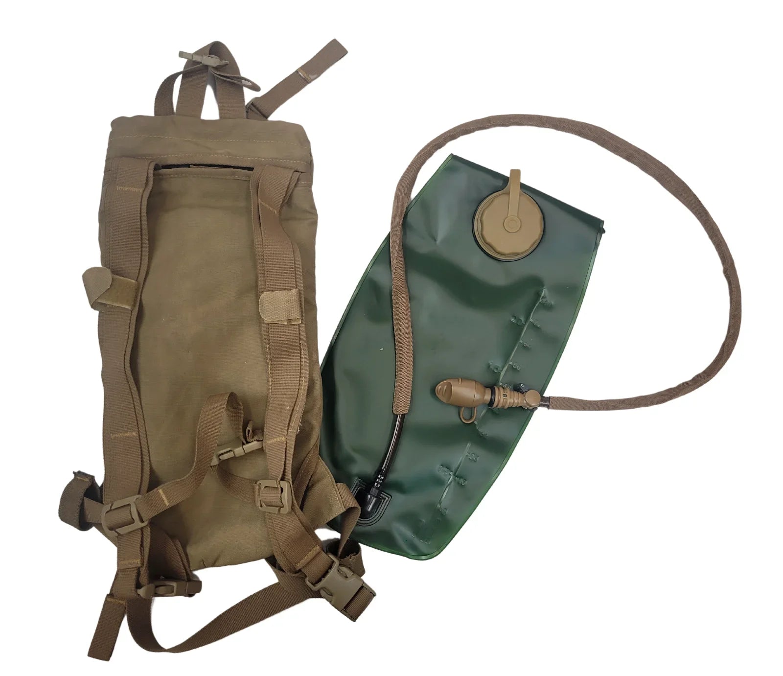 Military Outdoor Clothing Previously Issued Coyote Hydration System Carrier with never Secondhand import bladder