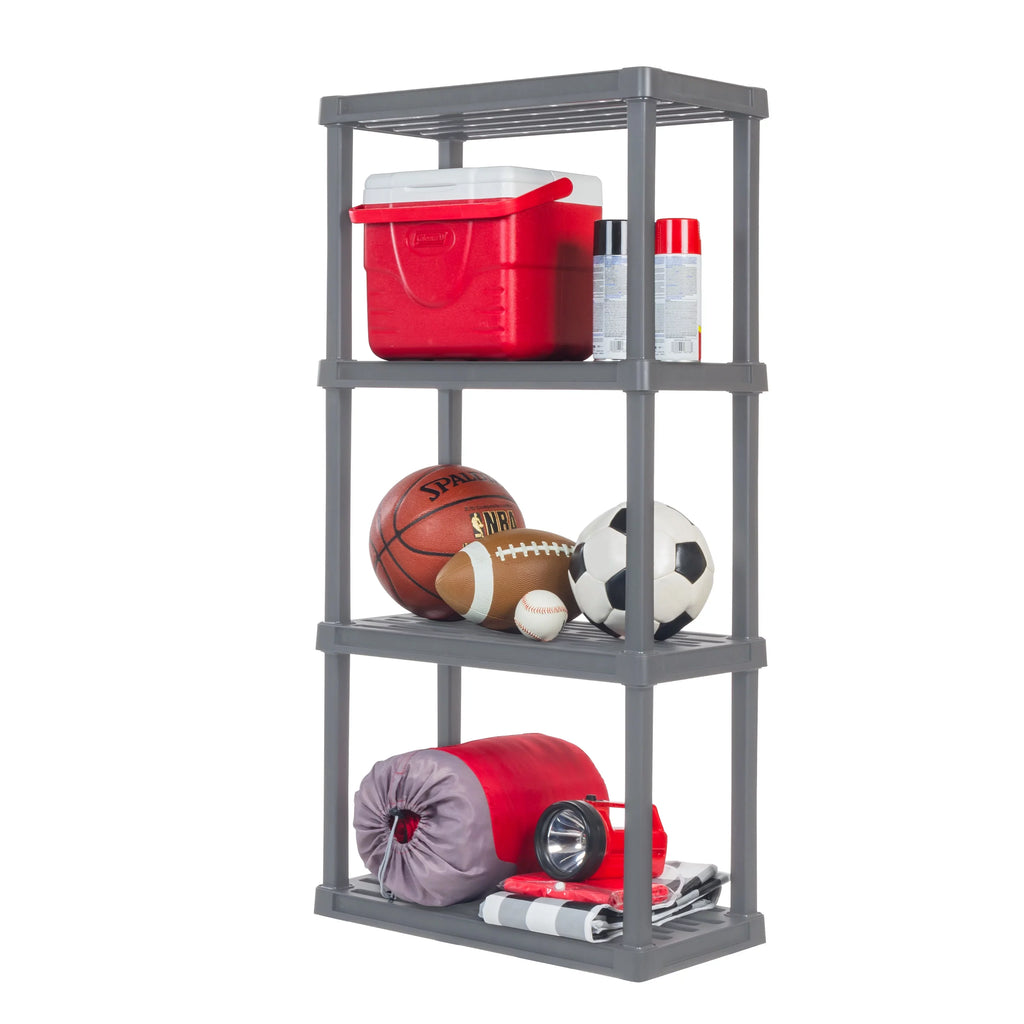 IRIS USA 4-Tier Plastic Rack Storage Shelf with 160 lb. Total Capacity, Elephant Gray