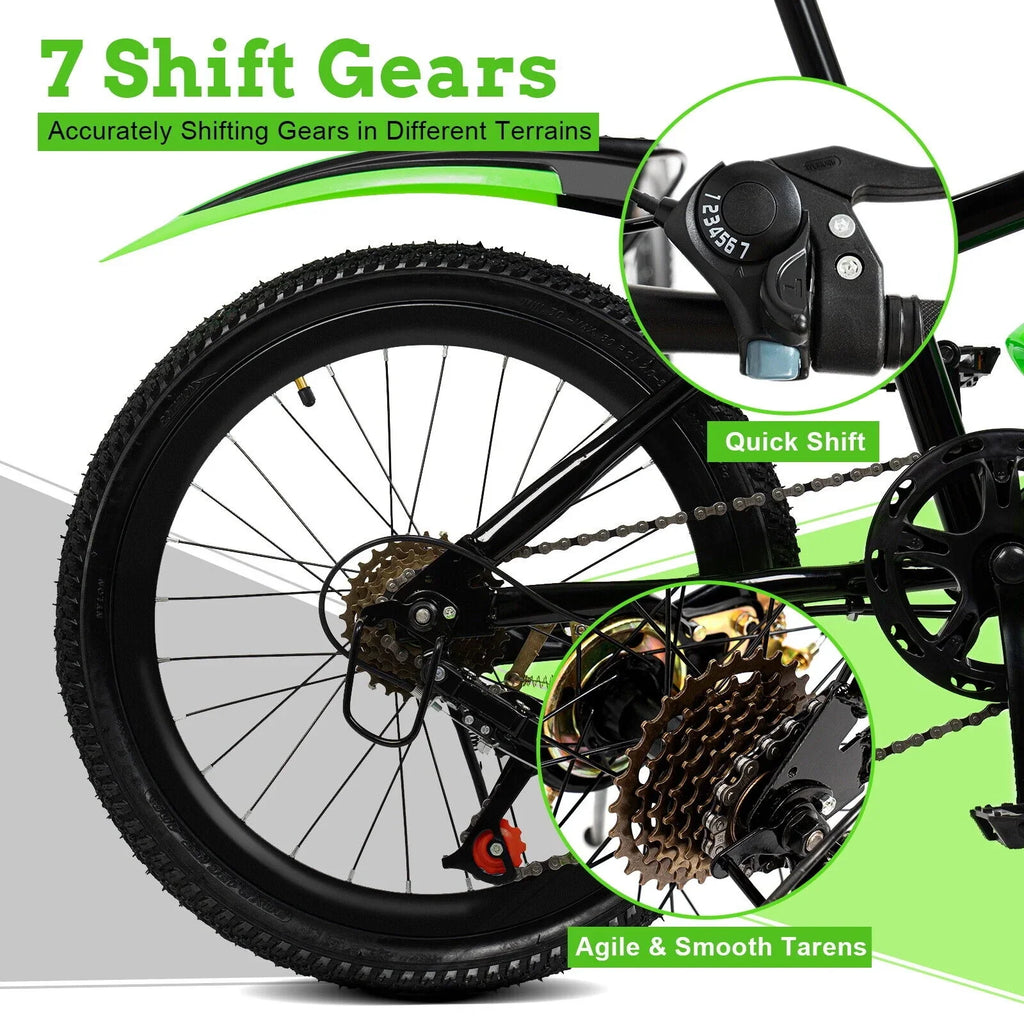 Kids Bike 20in Child Bike 7 Speed High Carbon Steel Bicycle w/ Double Disc Brake