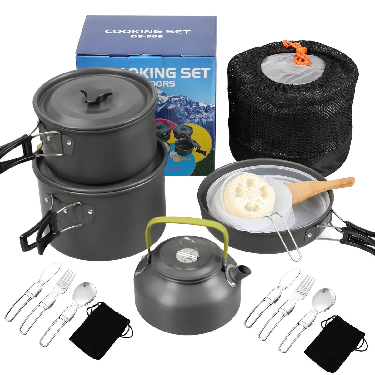 Lixada Non-Stick Cookware Set with Kettle Camping Hiking Backpacking Mess Kit Pot Pan