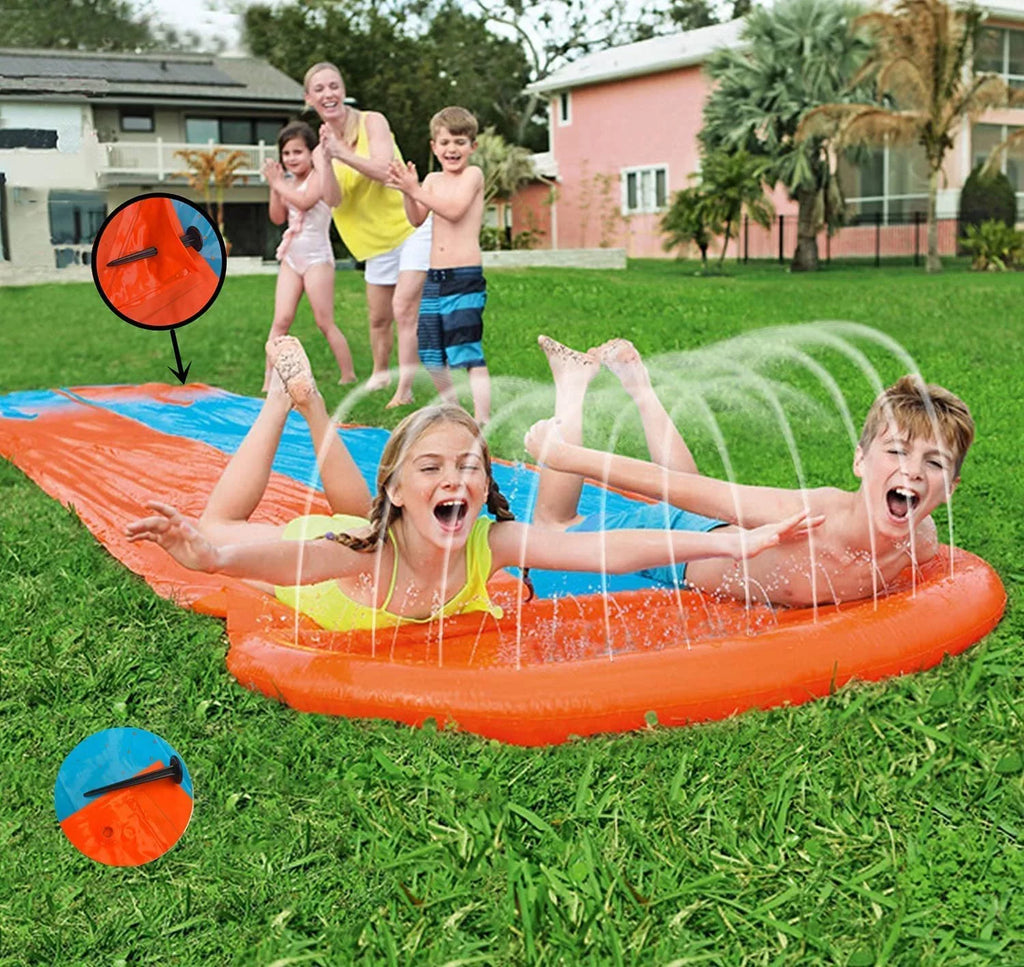 Terra Water Lawn Slides for Kids & Adults with Double Racer Water Toy Slide with Splash Sprinkler ,16Ft Water Slip Summer Toys (Yellow + Blue)