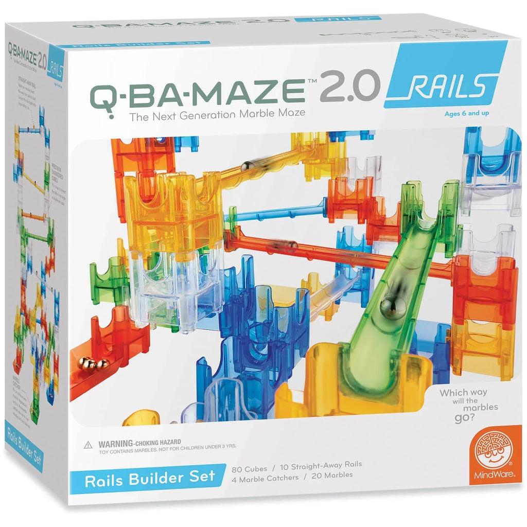 MindWare Q-BA-MAZE 2.0: Rails Builder with FREE Light-Up Cube Pack - Ages 6+