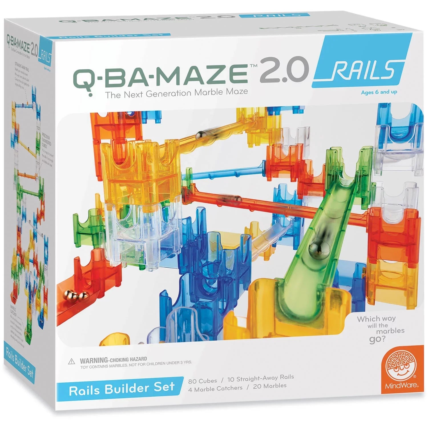 MindWare Q-BA-MAZE 2.0: Rails Builder with FREE Light-Up Cube Pack - Ages 6+