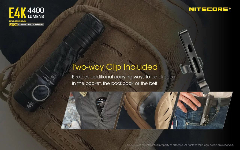 NITECORE E4K Next generation 21700 Compact EDC Flashlight - 4x CREE XP-L2 V6 - 4400 Lumens w/ 1x NITECORE 21700 Rechargeable Li-ion Battery and FREE Eco-Sensa Battery Case