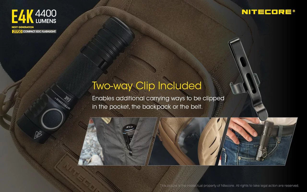 Combo: NITECORE E4K Next generation Flashlight - 4400 Lumens w/Tini Copper Keychain Light -380 Lumens