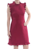 JILL STUART Womens Burgundy Ruffled Tie Open Back Cap Sleeve Turtle Neck Knee Length Evening Sheath Dress 10