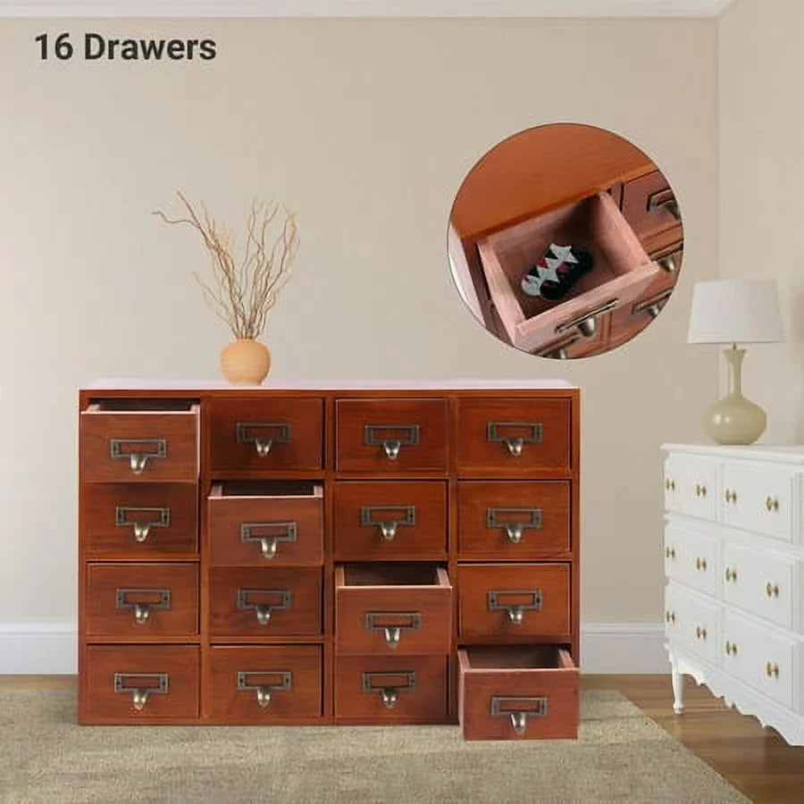 Retro Wood Apothecary Cabinet 16 Drawers Desk Drawer Organizer Storage Box