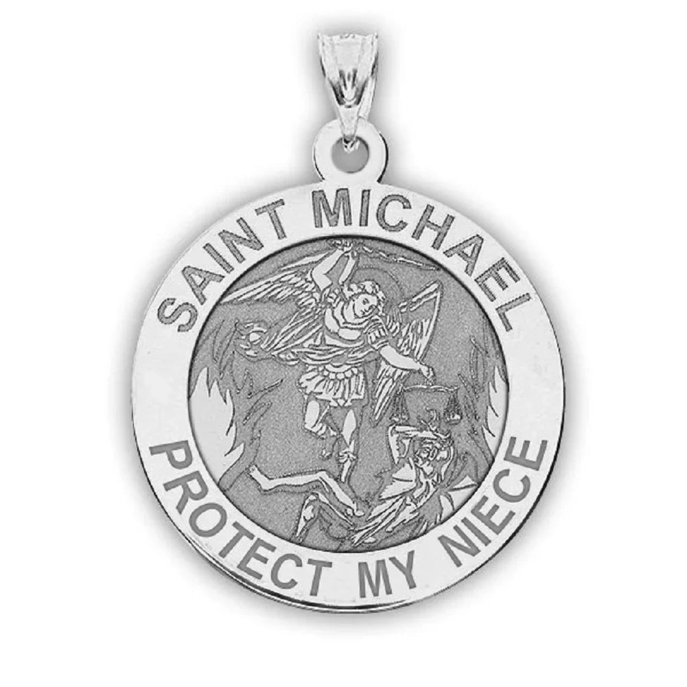 Picturesongold.Com Saint Michael - Protect My Niece - Religious Medal - 2/3 inch Size of Dime, Solid 14K Yellow Gold
