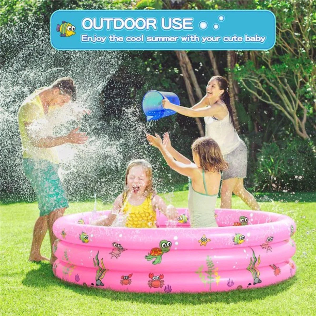 Inflatable Baby Pool,Swimming Pool for Kids,Toddler 3 Rings Blow Up PVC Round Padding Pool for Babies Outside Family 51"x13" (Pink)