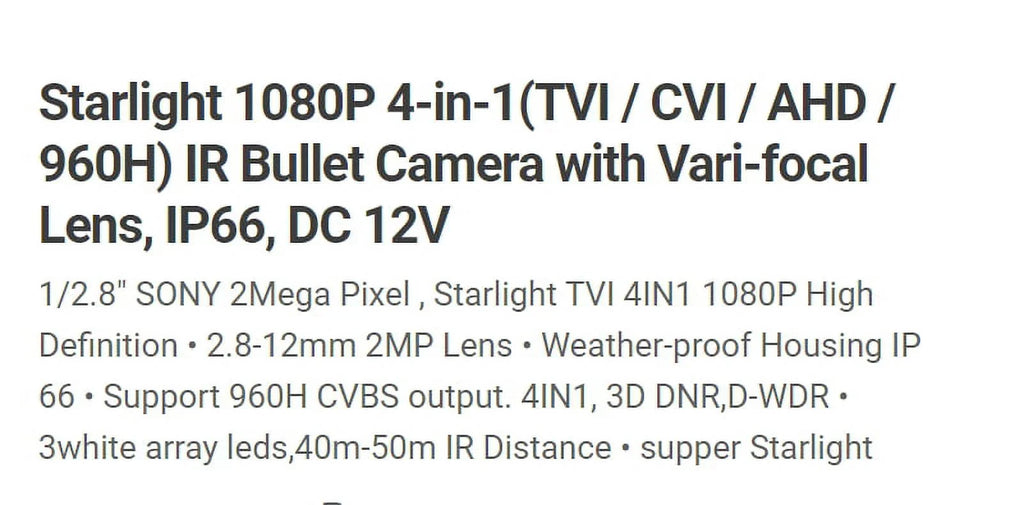 Eyemax TIR-1252VSL-G HD-TVI 1080P Outdoor Bullet Camera, 2.8-12mm 12V DC
