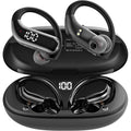 Bluetooth 5.3 Headphones Wireless Earbuds 100hrs Playtime Wireless Charging Case Digital Display Sports Ear buds with Earhook Premium Deep Bass Waterproof Over-Ear Earphones for TV Phone Portable computer Black