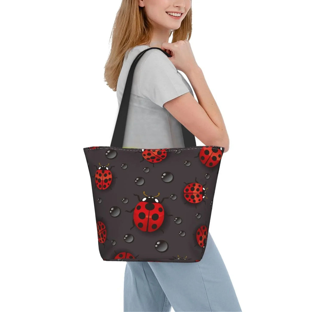 Lukts Red Ladybugs On Dark Background Tote Bag,Shoulder Bag Women'S Hobos Handbags Large Capacity Shopping Bag