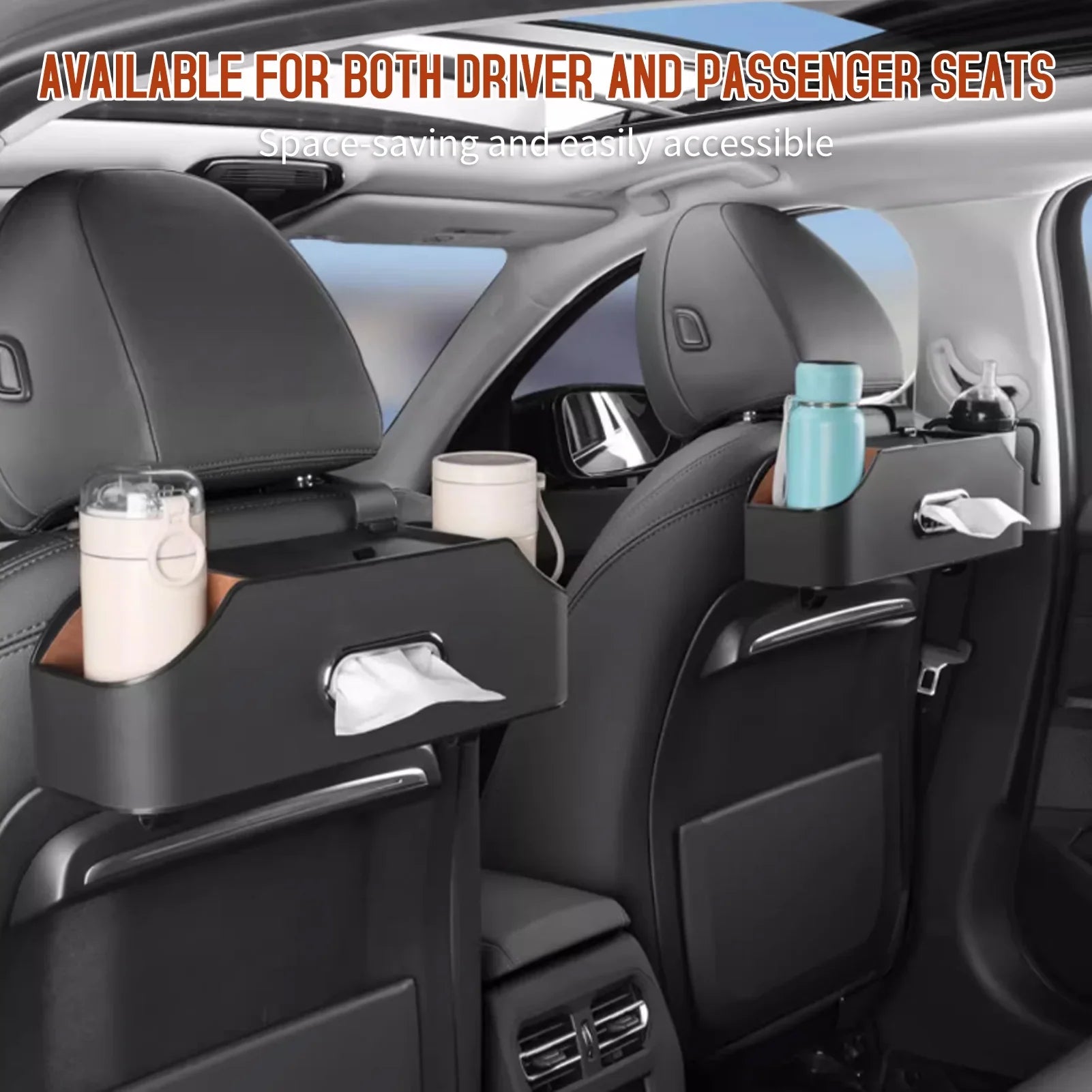 Car Backseat Organizer, Car Headrest Backseat Organizer with Cup Holder, Tissue Box, Headrest Hook, Phone Holder, Multifunctional Storage Box to Organize Toys Phones Bottles Snacks Books