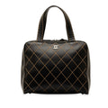 Pre-Owned Authenticated Chanel CC Wild Stitch Handbag Lambskin Leather Black Top HandleBag Unisex (Good)
