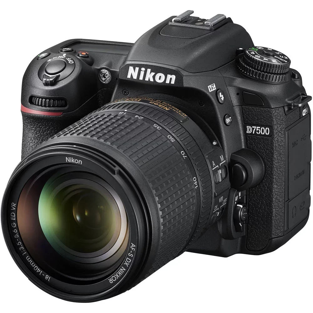 Nikon D7500 20.9MP DSLR Digital Camera with 18-140mm VR Lens (1582) Bundle with SanDisk 64GB SD Card + Camera Bag + Filter Kit + Spare Battery + Telephoto Lens