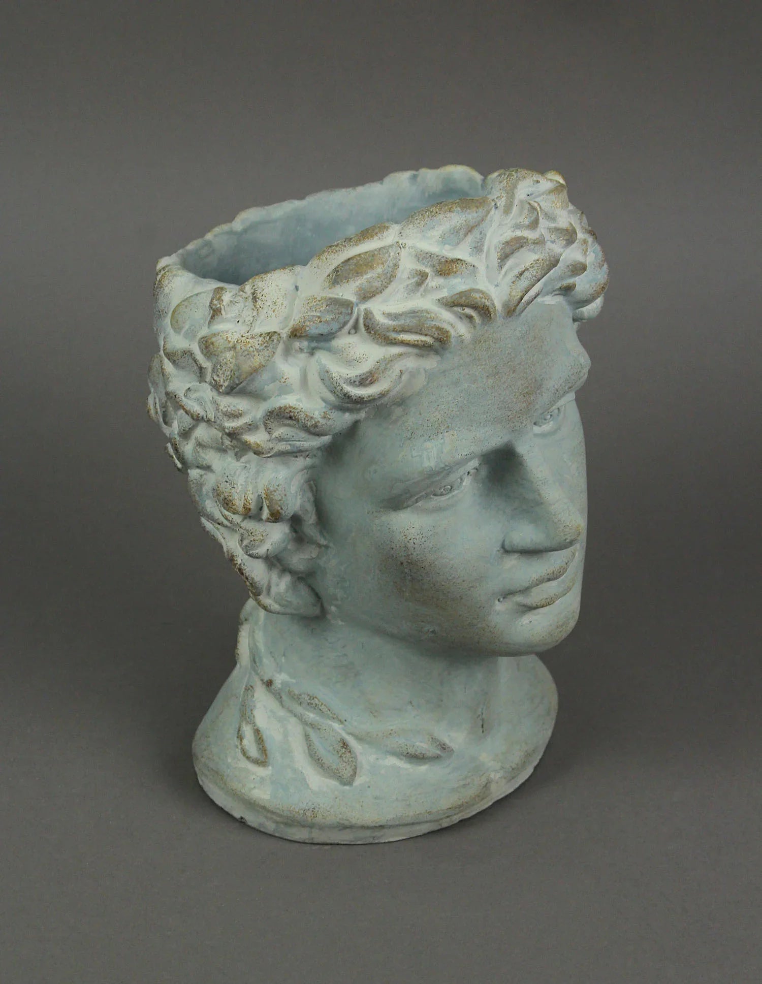 Mayrich Gray Cement Greek Warrior Bust Planter 9.25 in x, 6.75 in x 7.25 in