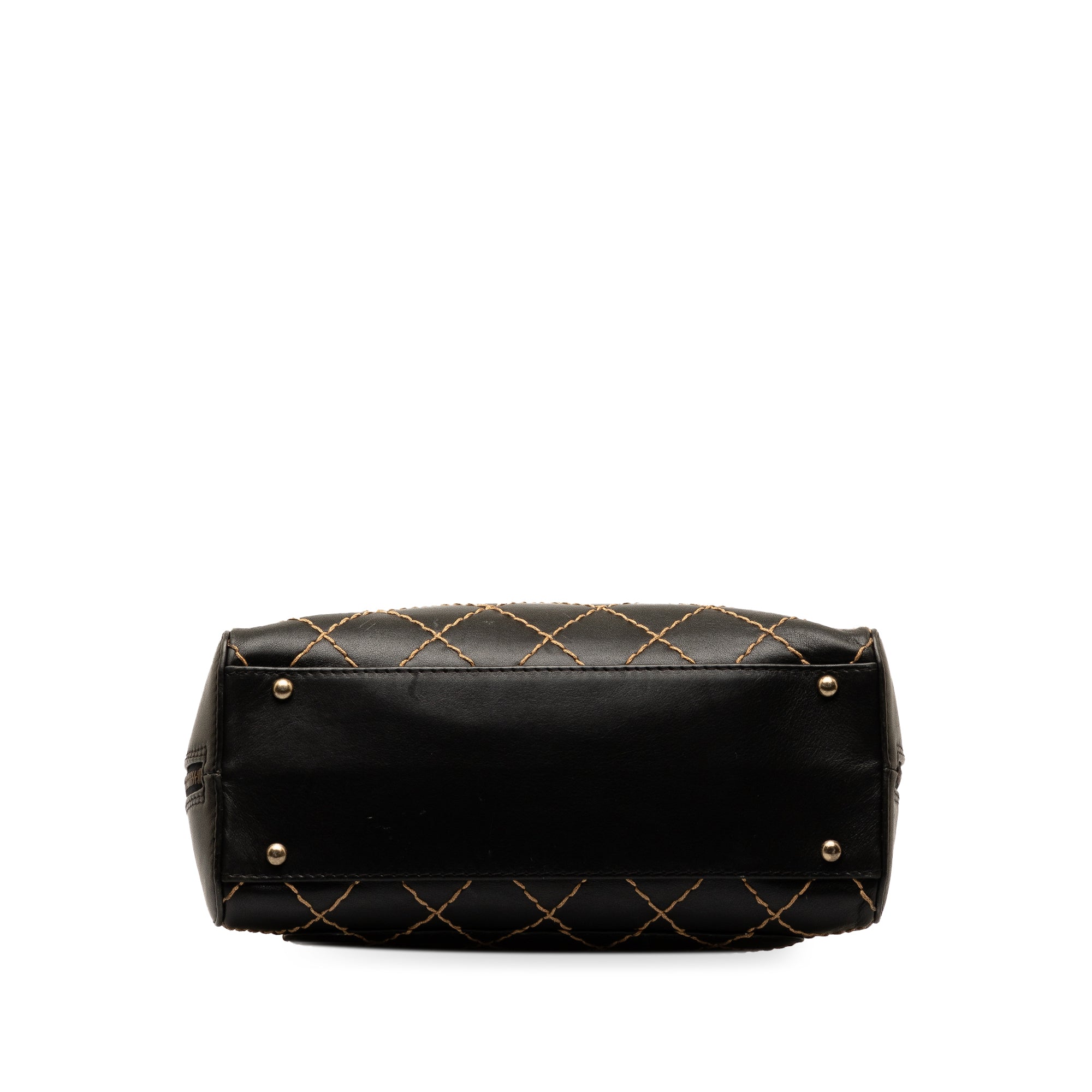 Pre-Owned Authenticated Chanel CC Wild Stitch Handbag Lambskin Leather Black Top HandleBag Unisex (Good)