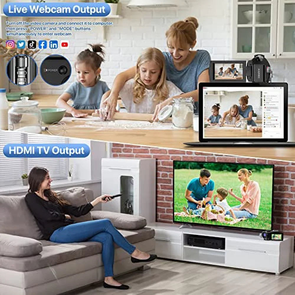 Video Camera Camcorder WiFi IR Night Vision FHD 1080P 30FPS YouTube Vlogging Camera Recorder 26MP 3.0'' Touch Screen 16X Digital Zoom Camcorder with Microphone,Remote and 2 Batteries