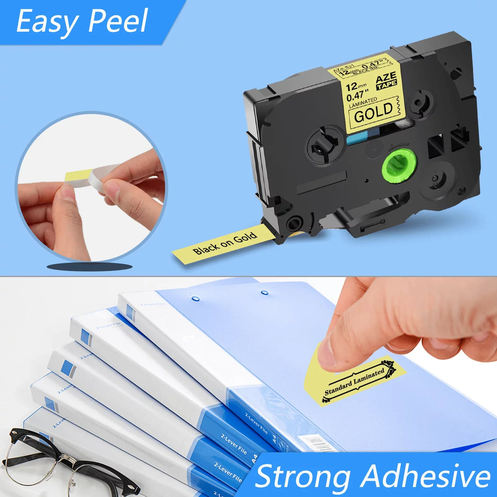 GREENCYCLE 50PK Compatible for Brother P-touch Black on Gold 12mm TZ TZe TZe-831 TZ-831 TZ831 TZe831 Laminated Label Tape