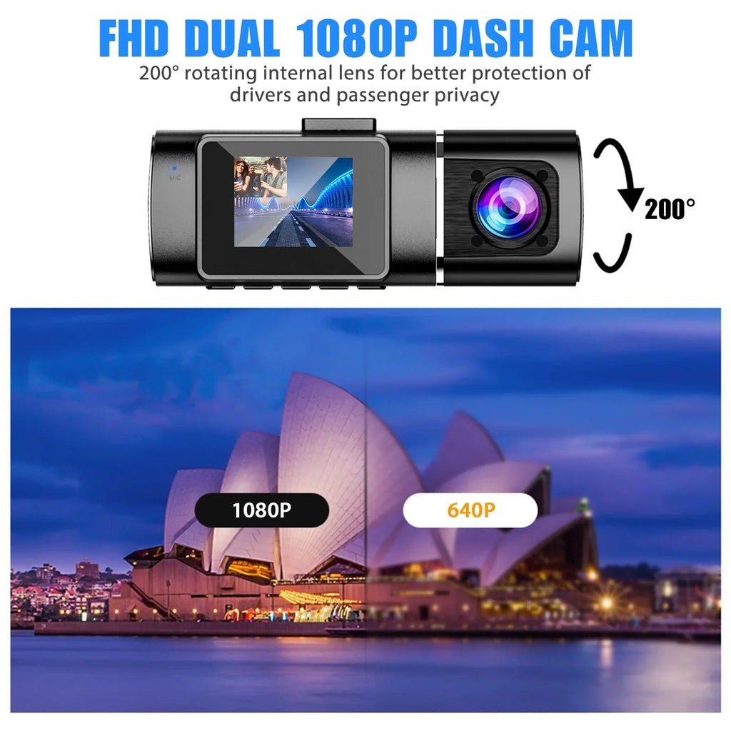 Dual Dash Cam Car Camera, TSV 1080P Front Cabin Inside Dash Camera with IR Night Vision, Loop Recording Car Cam Driving Recorder, 24H Parking Mode, G-Sensor