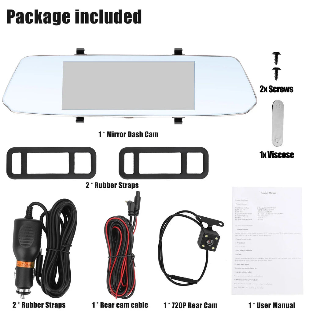 EEEkit Mirror Dash Cam Car Camera, 1080P 7inch Touch Screen Front and Rear View Mirror Camera for Cars, Dual Lens Dash Camera with Night Vision, Motion Detection, G-Sensor, 170° Wide-Angle