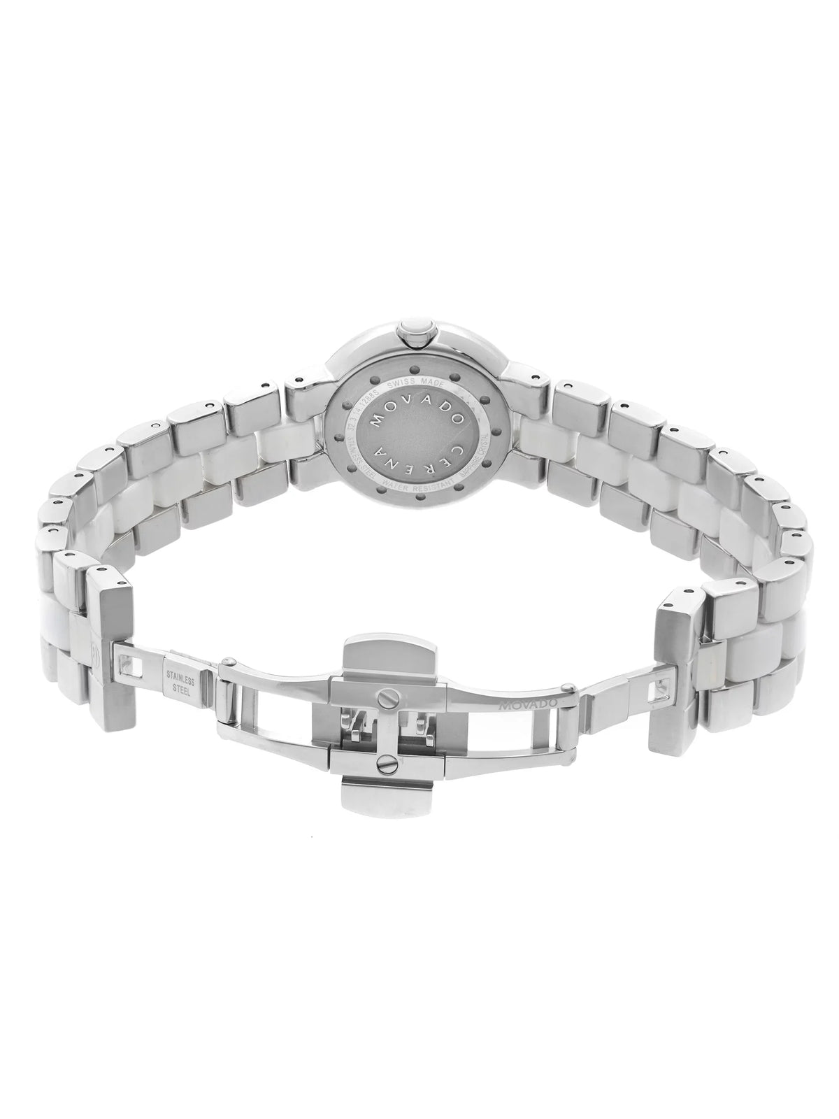 Movado Cerena 28mm Steel White Ceramic Diamond Bezel Quartz Ladies Watch 0606931 Pre-Owned