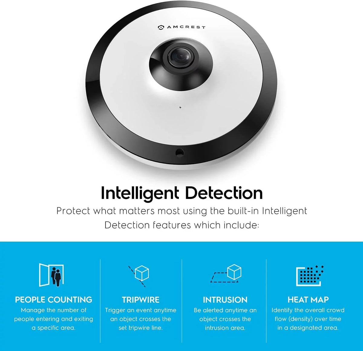 Amcrest 5-Megapixel Fisheye Camera, UltraHD Security PoE Camera Indoor, 1.4mm Lens, 33ft Nightvision, 360° Panoramic Camera Coverage, Cloud and MicroSD Recording, IP5M-F1180EW (White)