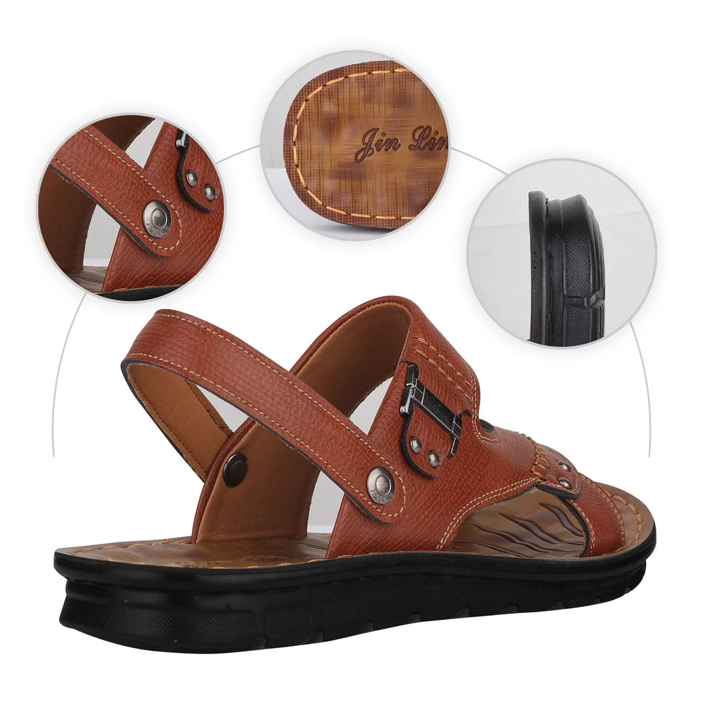 ILJNDTGBE Sandals for Men Leather Hiking Sandals Men Summer Two Wear Buckle Strap Casual Open Toe Flat Soft Bottom Breathable Shoes Sandals