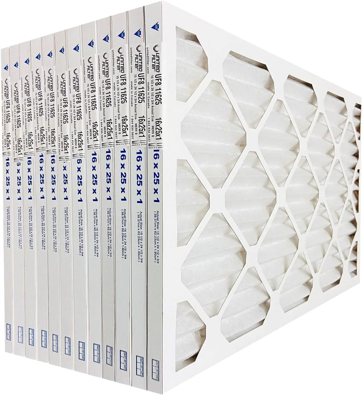 United Filter 16x25x4 MERV 11 Furnace Air Filters (Case of 3) - HVAC Filters for Home & Office - Purify Air, Removes Pollen, Mold, Bacteria & Smoke - Replacement Air Filters