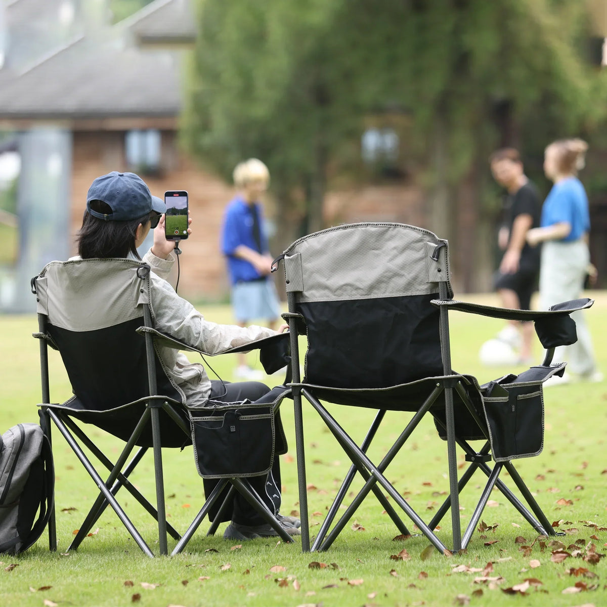 M8TRX Outdoors Heated Camping Chair, Portable Chair w/ 5000mAH Power Bank, 3 Heat Levels, USB Charging Port, Black