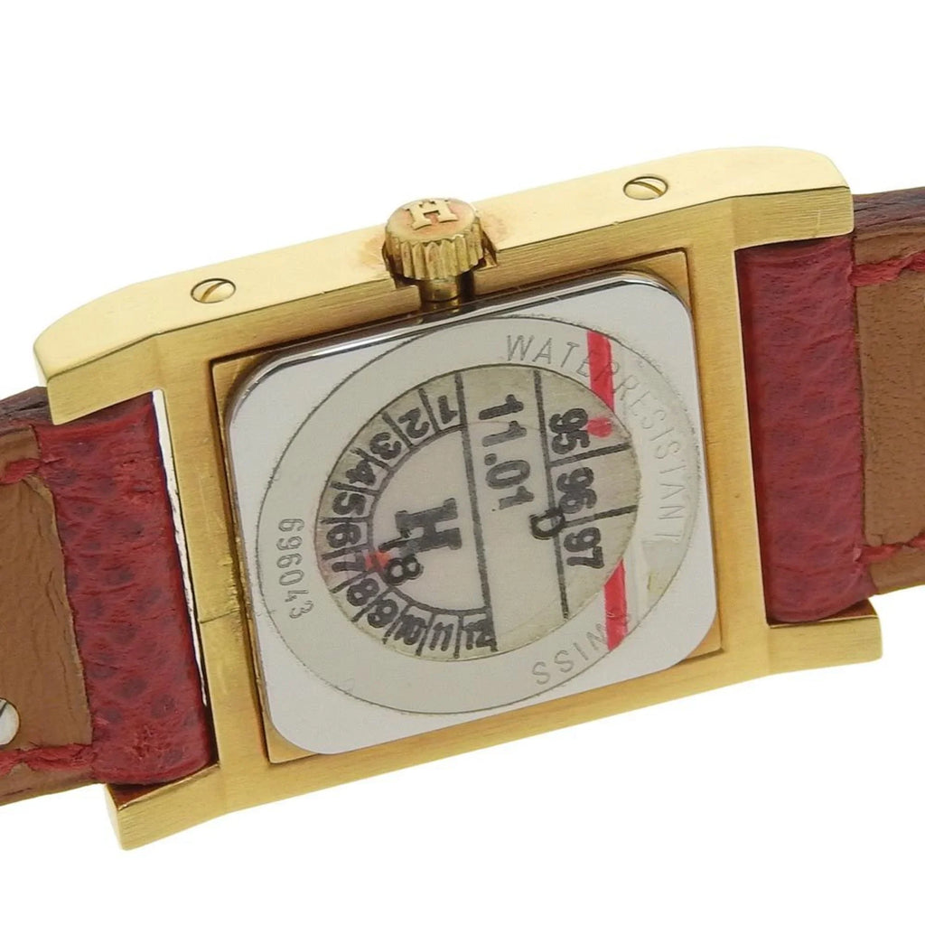 Pre-Owned Hermes Medor Watch Gold Plated x Leather 1995 〇Y Quartz Analog Display White Dial Ladies I211723022 (Good)
