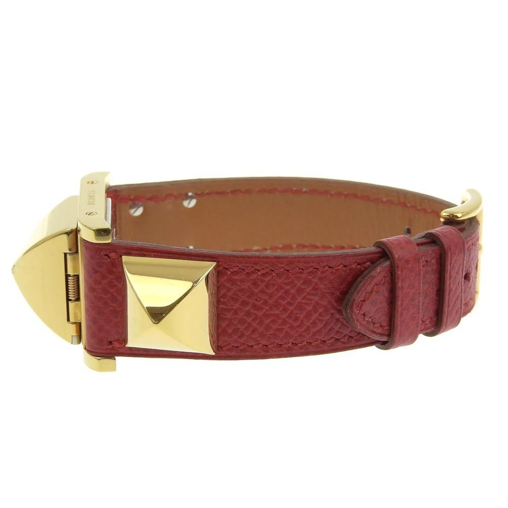 Pre-Owned Hermes Medor Watch Gold Plated x Leather 1995 〇Y Quartz Analog Display White Dial Ladies I211723022 (Good)