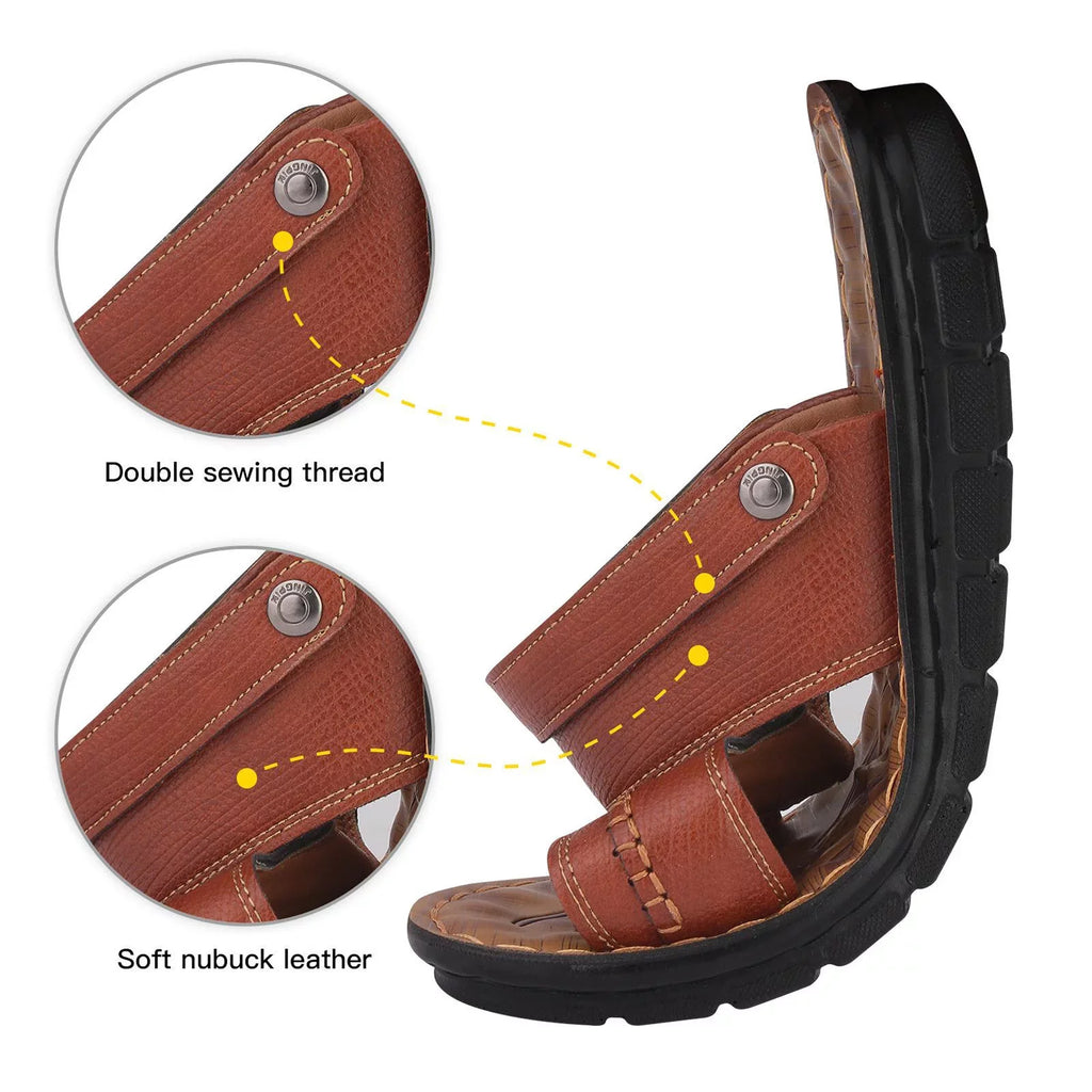 ILJNDTGBE Sandals for Men Leather Hiking Sandals Men Summer Two Wear Buckle Strap Casual Open Toe Flat Soft Bottom Breathable Shoes Sandals