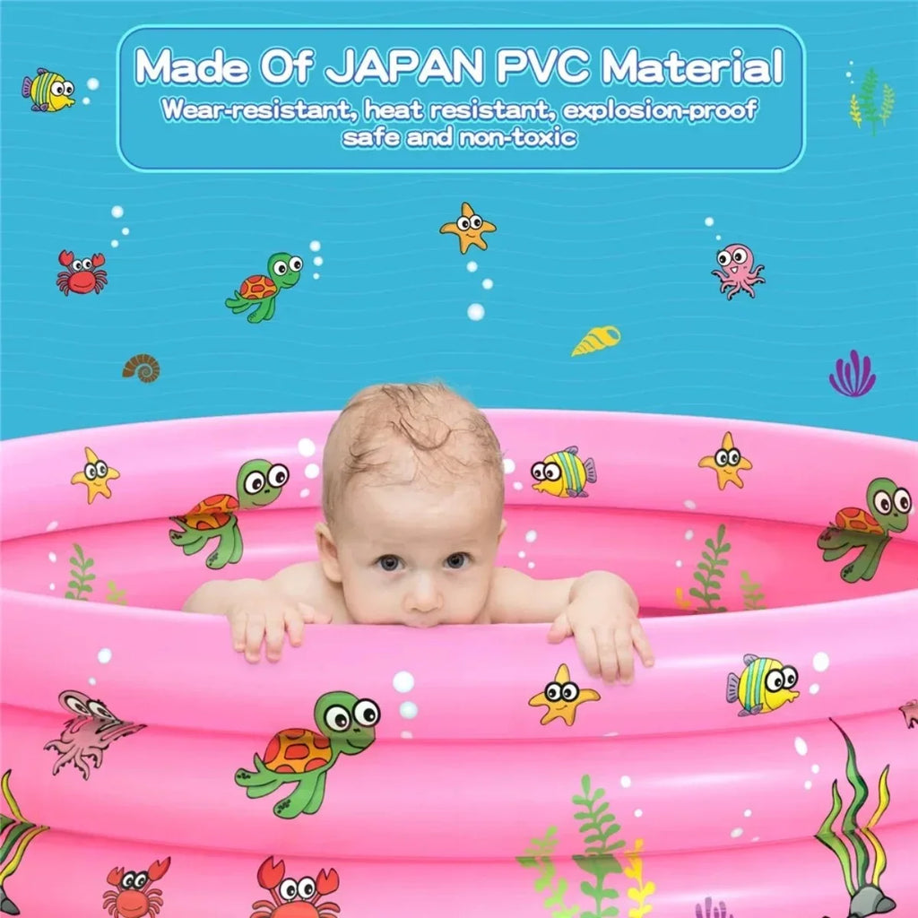 Inflatable Baby Pool,Swimming Pool for Kids,Toddler 3 Rings Blow Up PVC Round Padding Pool for Babies Outside Family 51"x13" (Pink)