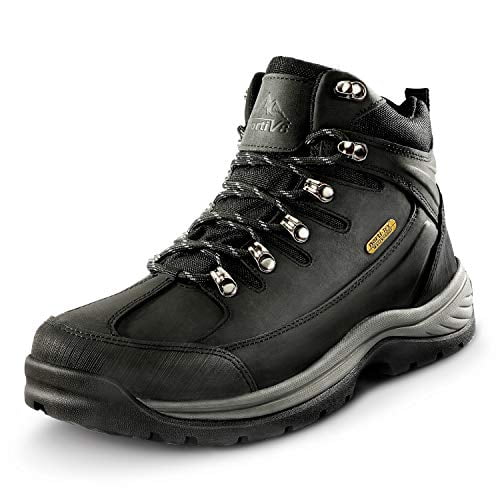 NORTIV 8 Men's Leather Waterproof Hiking Boots Mid Ankle Trekking Mountaineering Outdoor Boots Black Size 10 M US Hiker