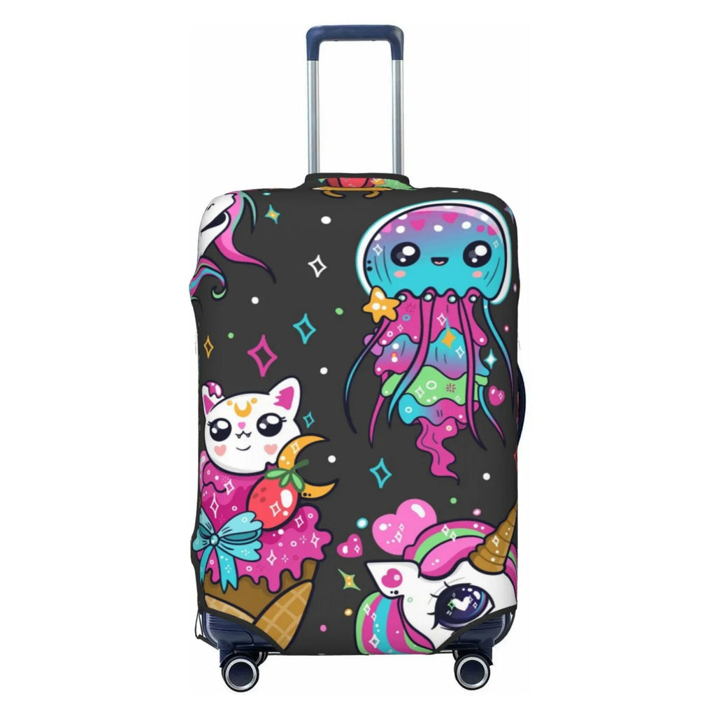 Fotbe Rainbow Unicorn And Cat Icecream Luggage Cover Protector,Suitcase Cover Protector Fit 18-32 Inch Luggage,Washable Protector Covers Dust And Stratch Resistance