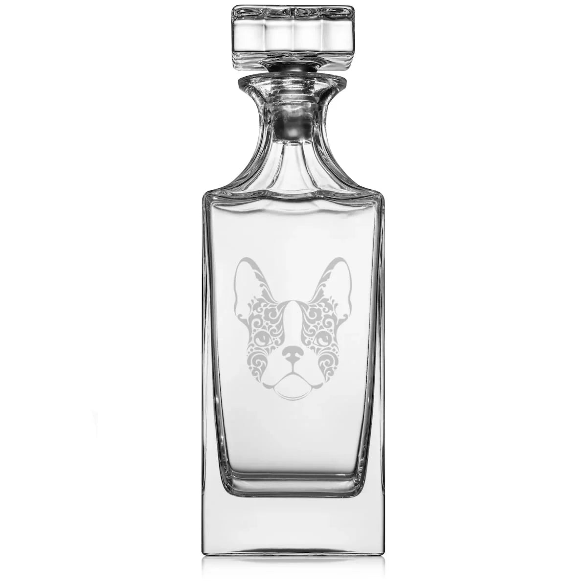 30 oz Glass Whiskey Decanter with Glass Stopper Gift French Bulldog Floral